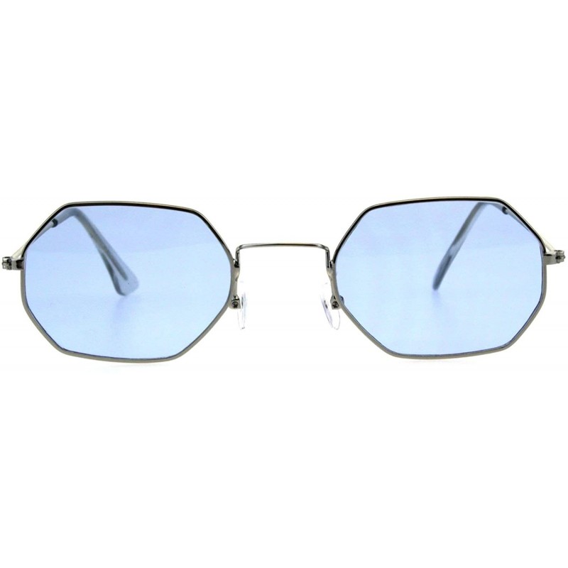 Rectangular Mens Vintage Octagonal Metal Rim Pimp Color Len Sunglasses - Silver Blue - CD18H4MD0Y5 $7.74