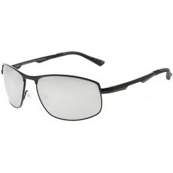 Rectangular Metal Frame Spring Hinges Polycarbonate Lens Polarized Sunglasses Men Women - Black/Silver Mirror - C4186L68CUD $...