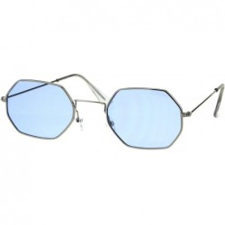 Rectangular Mens Vintage Octagonal Metal Rim Pimp Color Len Sunglasses - Silver Blue - CD18H4MD0Y5 $7.74