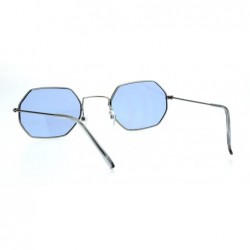 Rectangular Mens Vintage Octagonal Metal Rim Pimp Color Len Sunglasses - Silver Blue - CD18H4MD0Y5 $7.74