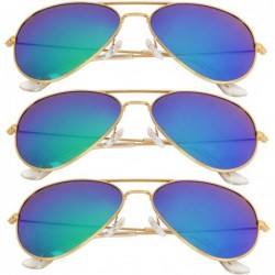 Aviator Classic Aviator Metal Frame Sunglasses Men Women Glasses Lmo-025 - 3 Pairs Green - CF125TBZSVH $24.20