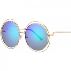 Oversized Women Oversized Round Sunglasses Vintage Retro Female Sun Glasses For Women Mirror Ladies Sunglass - Gold Green - C...