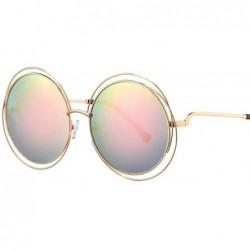 Oversized Women Oversized Round Sunglasses Vintage Retro Female Sun Glasses For Women Mirror Ladies Sunglass - Gold Green - C...