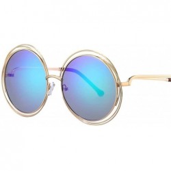 Oversized Women Oversized Round Sunglasses Vintage Retro Female Sun Glasses For Women Mirror Ladies Sunglass - Gold Green - C...