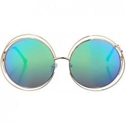 Oversized Women Oversized Round Sunglasses Vintage Retro Female Sun Glasses For Women Mirror Ladies Sunglass - Gold Green - C...