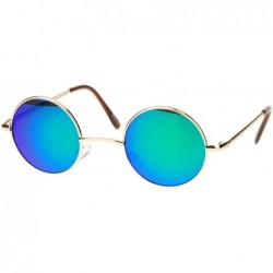 Round John Lennon Iconic Small Round Circle Lens Mirrored Mirror Hippie Sunglasses Gold Teal - CG11YW4Y0VR $22.89