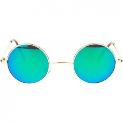Round John Lennon Iconic Small Round Circle Lens Mirrored Mirror Hippie Sunglasses Gold Teal - CG11YW4Y0VR $13.47