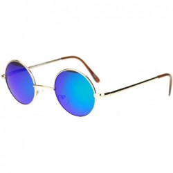 Round John Lennon Iconic Small Round Circle Lens Mirrored Mirror Hippie Sunglasses Gold Teal - CG11YW4Y0VR $13.47