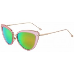 Semi-rimless Women UV400 Cat Eye Glass Oval Alloy Frame Mirror Lens Sunglasses - Pink - CX17YW5NE87 $24.95