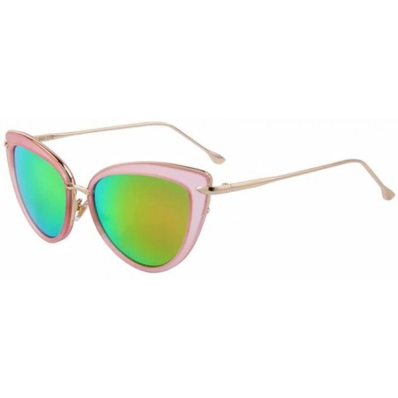 Semi-rimless Women UV400 Cat Eye Glass Oval Alloy Frame Mirror Lens Sunglasses - Pink - CX17YW5NE87 $9.47