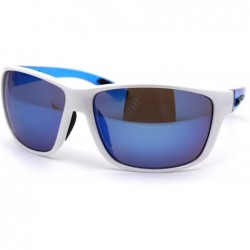 Sport Color Mirror Warp Around Mens Sport Plastic Sunglasses - White Blue Mirror - CW195UDGUMM $23.40