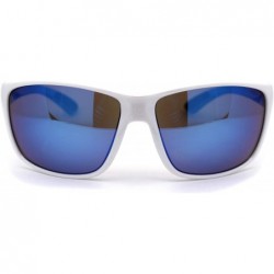 Sport Color Mirror Warp Around Mens Sport Plastic Sunglasses - White Blue Mirror - CW195UDGUMM $12.16