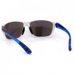 Sport Color Mirror Warp Around Mens Sport Plastic Sunglasses - White Blue Mirror - CW195UDGUMM $12.16