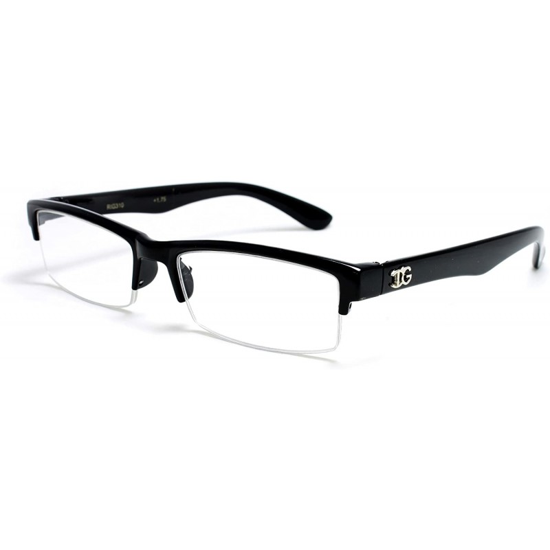 Wayfarer Unisex Clear Lens Sleek Half Frame Slim Temple Fashion Glasses - Black - C311OI5GXJ7 $9.18