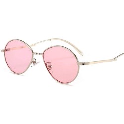 Oval Popular Candy Colors Women Small Oval Sunglasses Metal Frame Fashion Female Red - Green - CY18Y4S058H $9.71