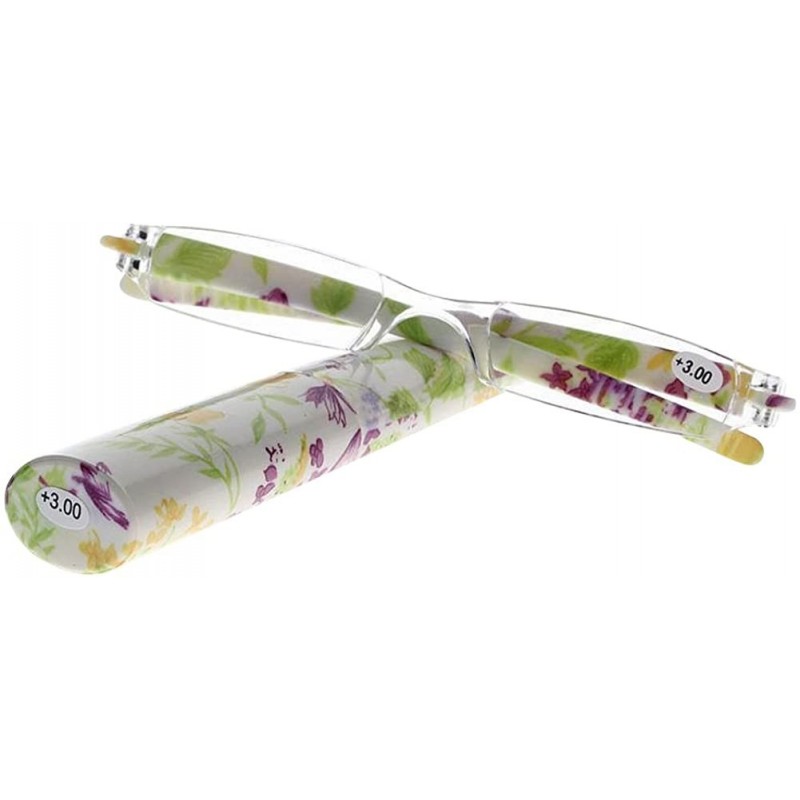 Rectangular Slim Mini Reading Glasses Spectacle Flower Floral Patterns Tube Case +1.0 ~ +4.0 - Color 6 - CY186AGYE2U $10.61