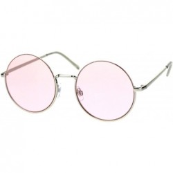 Round Womens Round Circle Sunglasses Thin Top Metal Frame Color Lens UV 400 - Silver (Pink) - CX18TIKODKE $21.15
