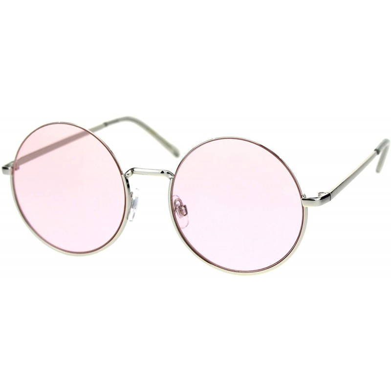 Round Womens Round Circle Sunglasses Thin Top Metal Frame Color Lens UV 400 - Silver (Pink) - CX18TIKODKE $12.00