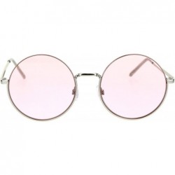 Round Womens Round Circle Sunglasses Thin Top Metal Frame Color Lens UV 400 - Silver (Pink) - CX18TIKODKE $12.00