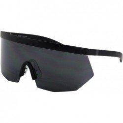 Rimless Oversized Super Shield Rainbow Mirrored Lens Semi Rimless Style Retro Flat Top Sunglasses - Black - CD197S8NSQH $22.05