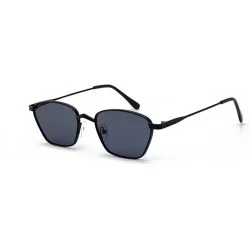 Oversized Square Retro Vintage Nerd Style Sunglasses Colored Small Metal Frame Eyewear for Women Men - Navy - CK18UD0S2XU $13.79