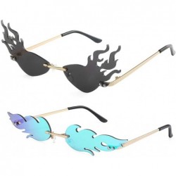 Rimless 2 Pieces Fire Flame Sunglasses for Women Men - Rimless Wave Sun Glasses Eyewear for Party - C9 - CK1900KR8AQ $18.64