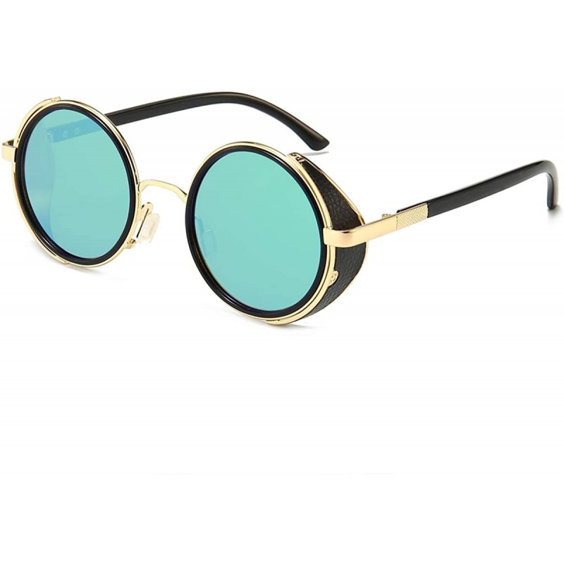 Oval Steampunk Vintage Retro Round Sunglasses Metal Circle Frame - Green Lens+gold Frame - C618QCK390G $14.82