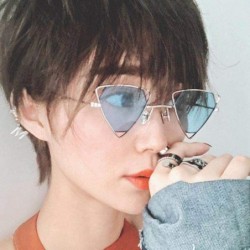 Aviator Triangle Women Sunglasses Vintage Design Luxury Cat Brand Red Lens Black Grey - Silver Green - CH18XQYM0E8 $8.52