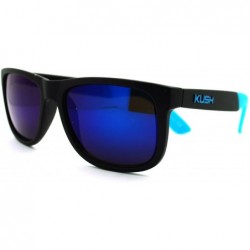 Wayfarer Kush Pot Logo Rectangular Mens Sporty Horned Style Sunglasses - Black Blue - CH11KP5VMBN $17.99