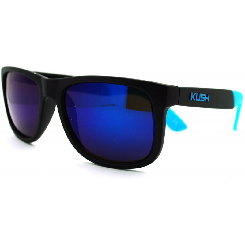 Wayfarer Kush Pot Logo Rectangular Mens Sporty Horned Style Sunglasses - Black Blue - CH11KP5VMBN $7.39