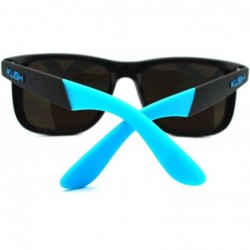 Wayfarer Kush Pot Logo Rectangular Mens Sporty Horned Style Sunglasses - Black Blue - CH11KP5VMBN $7.39