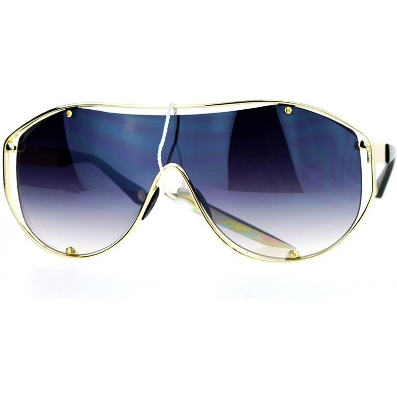 Aviator Shield Aviator Sunglasses Unisex Fashion Futuristic Oversized Metal Frame - Gold Black - CZ12ER7KA4N $11.80