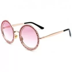 Oval New Women's Oversized Round Siamond Sunglasses Metal Frame Polycarbonate lens Sunglasses - Gold Pink - C918TTSQ7T5 $12.60