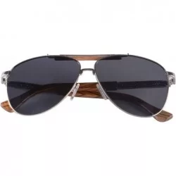 Aviator Men's Polarized Sunglasses Classic UV400 Wood Sun Glasses - Z1565 - Silver/Zebra-2 - CO189HOZHEM $27.24