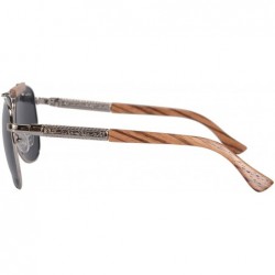 Aviator Men's Polarized Sunglasses Classic UV400 Wood Sun Glasses - Z1565 - Silver/Zebra-2 - CO189HOZHEM $11.78