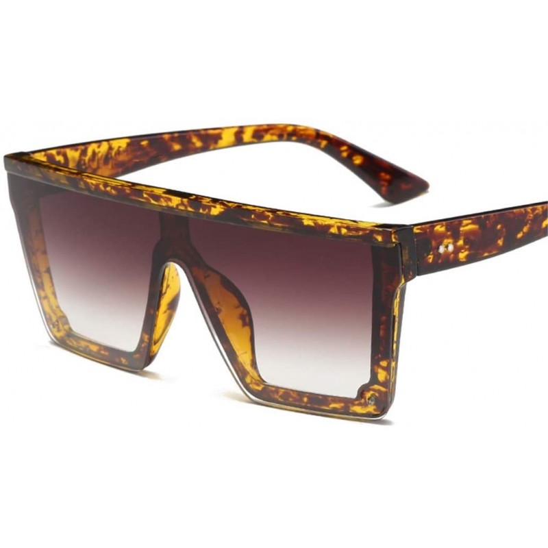 Square Male Flat Top Sunglasses Black Square UV400 Gradient Sun Glasses for Men Cool One Piece - Leopard - CP194O3XOEM $18.83