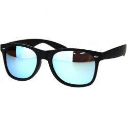 Rectangular 1.1mm Polarized Color Mirror Lens Hipster Rubberized Black Horn Rim Sunglasses - Blue Mirror - CJ18TI3WRT6 $14.83