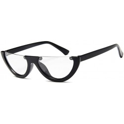 Oval Small Cat Eye Women Sunglasses-Semi Rimeless Shade Glasses-Retro Goggles - B - CV1905XEZY0 $29.73