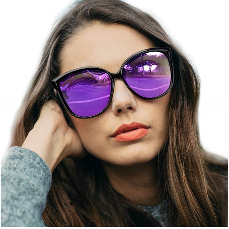 Round Sunglasses Polarized Protection Lightweight - Black Frame/Purple Lens - CF1900U6GER $18.50