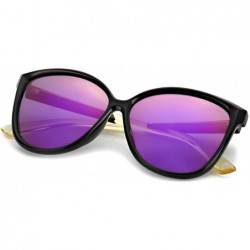 Round Sunglasses Polarized Protection Lightweight - Black Frame/Purple Lens - CF1900U6GER $18.50