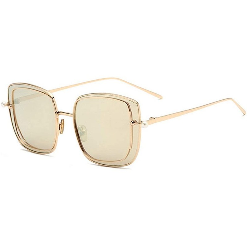 Square 2019 New Two-color lens sunglasses Brand Designer female double Frame Square men's pearls Glasses - Gold - C218WMLL6L7...