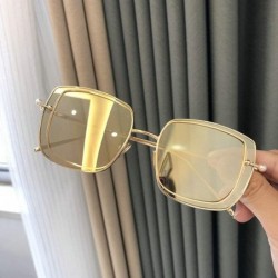 Square 2019 New Two-color lens sunglasses Brand Designer female double Frame Square men's pearls Glasses - Gold - C218WMLL6L7...