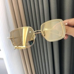 Square 2019 New Two-color lens sunglasses Brand Designer female double Frame Square men's pearls Glasses - Gold - C218WMLL6L7...