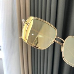 Square 2019 New Two-color lens sunglasses Brand Designer female double Frame Square men's pearls Glasses - Gold - C218WMLL6L7...