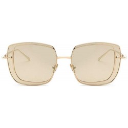 Square 2019 New Two-color lens sunglasses Brand Designer female double Frame Square men's pearls Glasses - Gold - C218WMLL6L7...