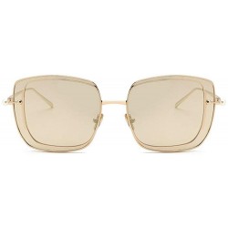 Square 2019 New Two-color lens sunglasses Brand Designer female double Frame Square men's pearls Glasses - Gold - C218WMLL6L7...