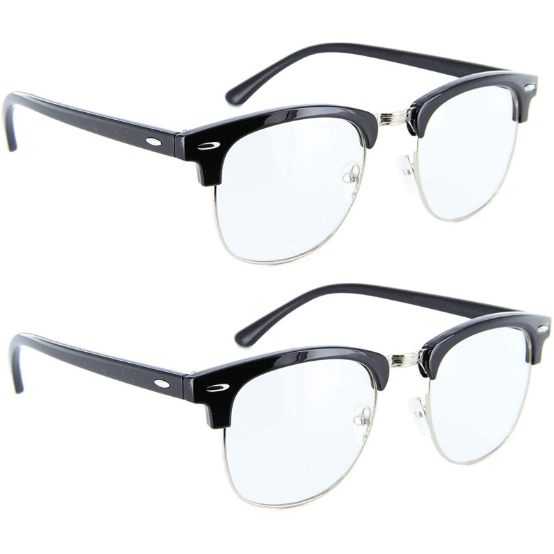 Semi-rimless Men Women Glasses Half Frame Horned Rim Retro Classic Style - 2 Pack Silver - CS185H5L5IN $11.76