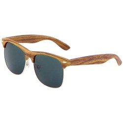 Square Faux Bamboo Wood Print Square Half Rim Sunglasses - Medium Dark Brown Frame - CL185KKTEI8 $21.35