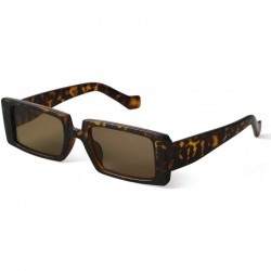 Shield Rectangle Sunglasses Women Fashion Sunglasses Square Wide Frame - Tortoise Frame Brown Lens - CY196N6LLIR $21.05