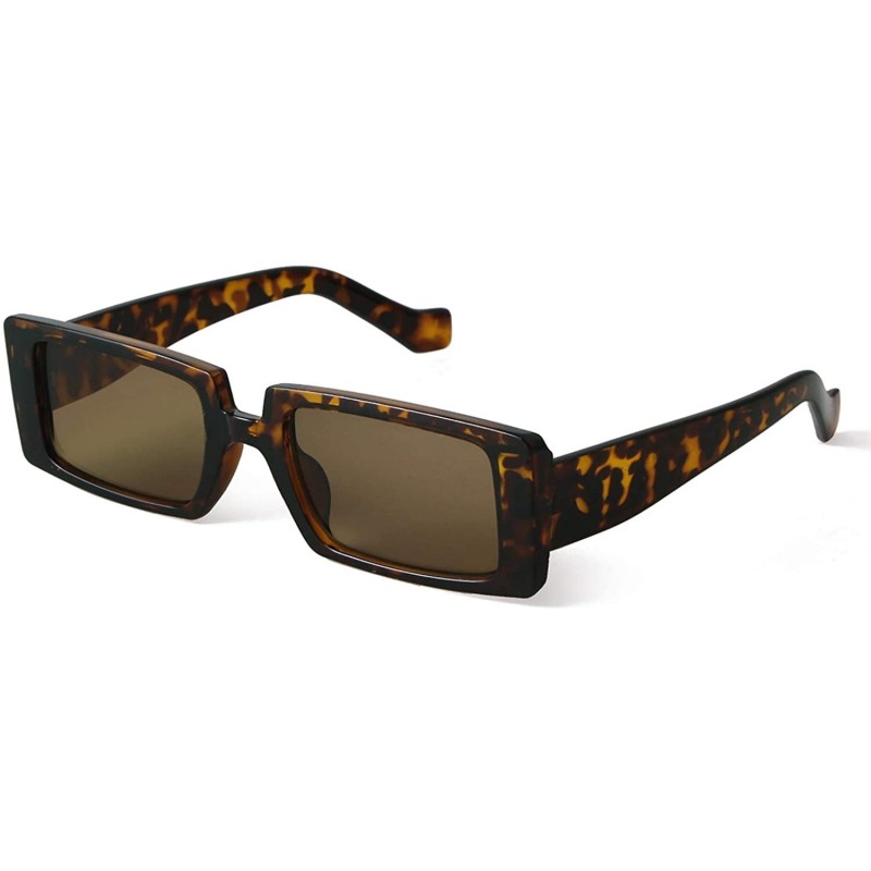 Shield Rectangle Sunglasses Women Fashion Sunglasses Square Wide Frame - Tortoise Frame Brown Lens - CY196N6LLIR $8.20